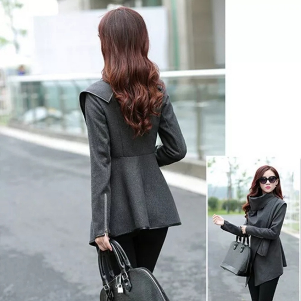 ❌SOLD Charcoal Gray Coat Jacket Faux Leather - Picture 2 of 8